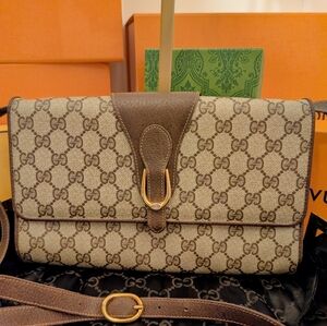 Vintage GUCCI Flap Crossbody, Clutch Or Shoulder GG Monogram Bag W/Dust Bag